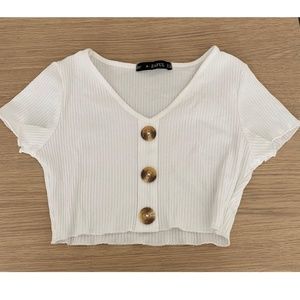 White Button Down Crop Top